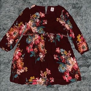 Toddler Girls Burgundy Floral Gap Dress. Size 4.